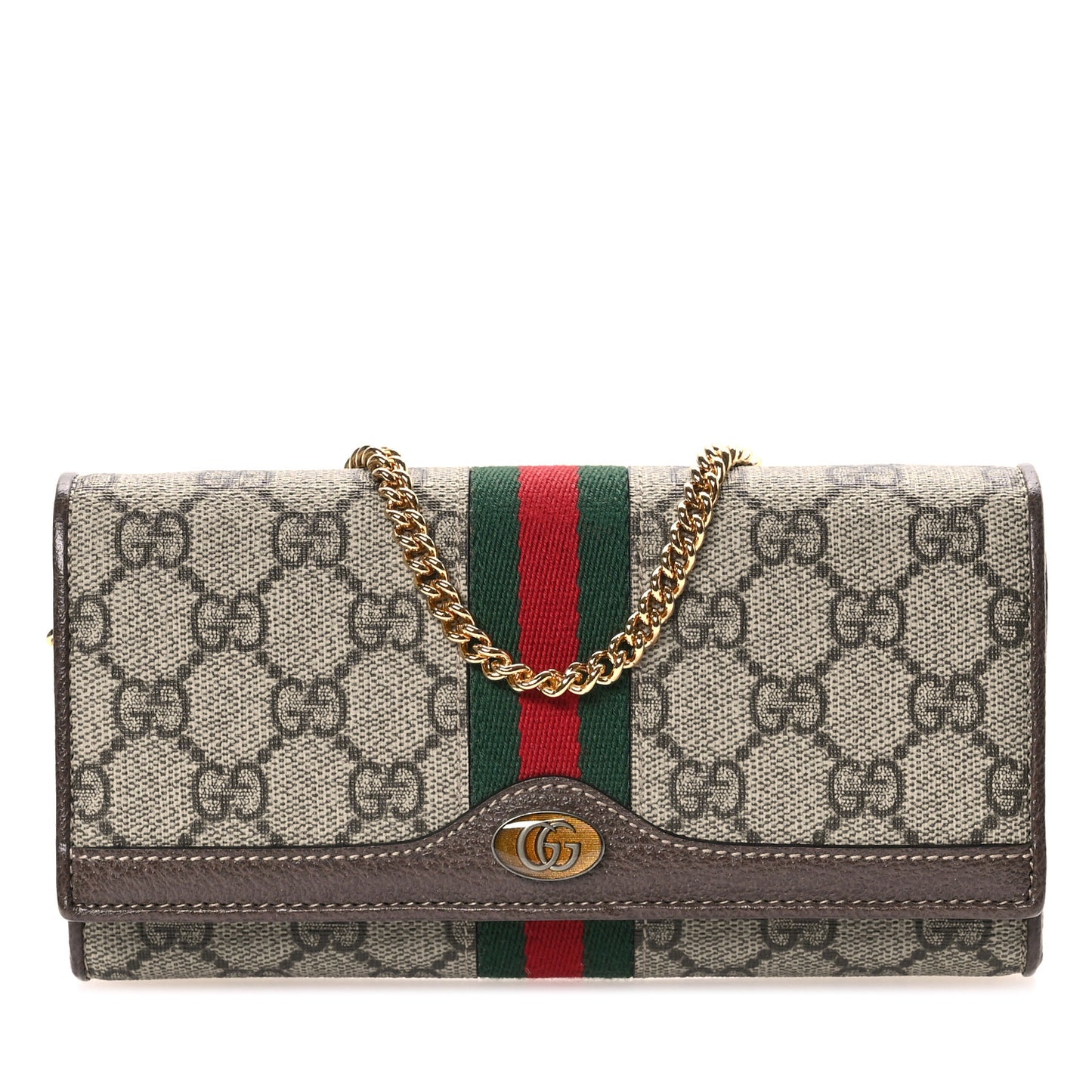 GG Supreme Monogram Web Ophidia Wallet On Chain Brown