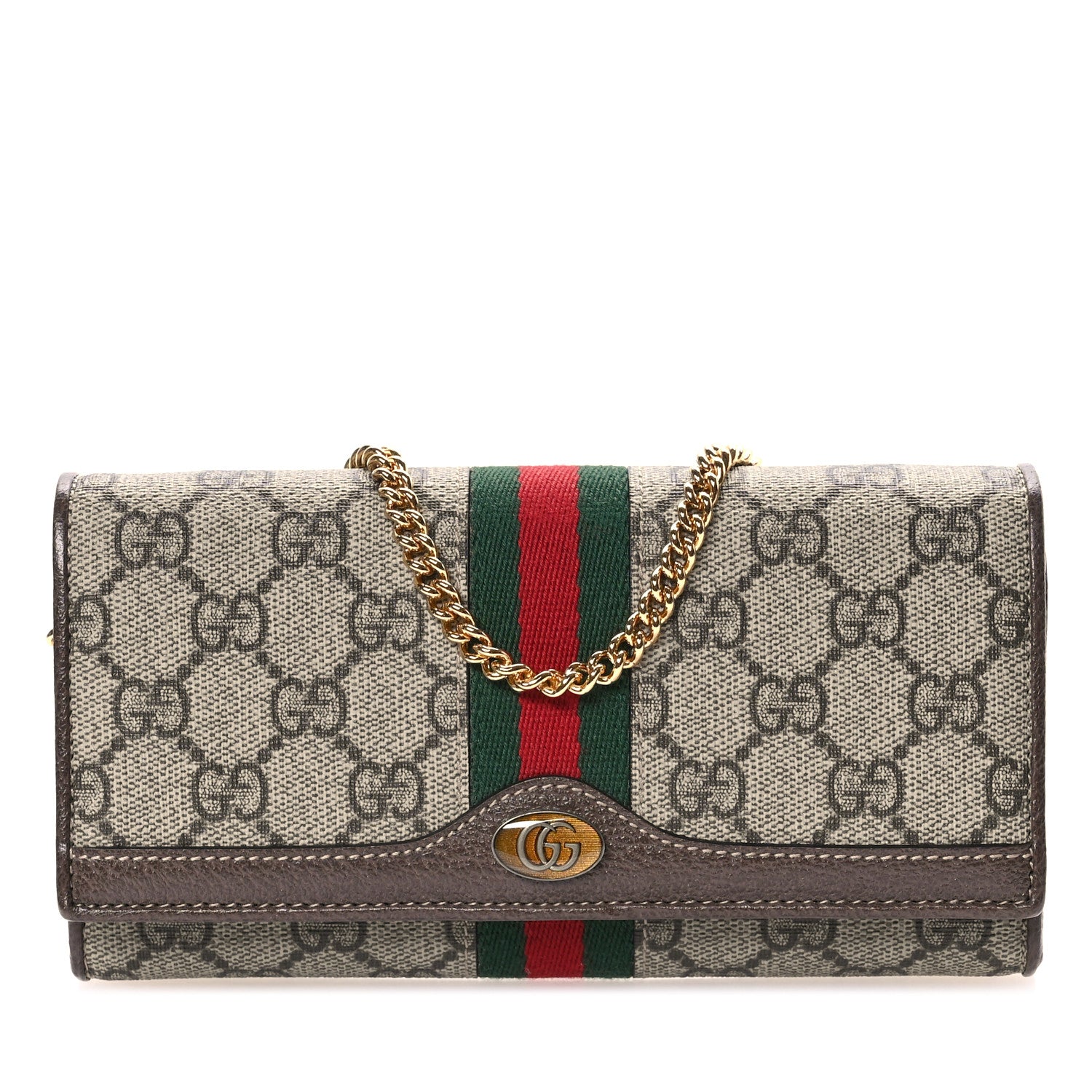 Gucci GG Supreme Monogram Web Ophidia Wallet On Chain Brown 1 of 10