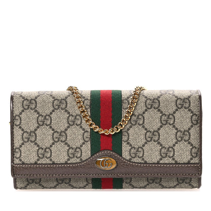 Gucci GG Supreme Monogram Web Ophidia Wallet On Chain Brown 1 of 10