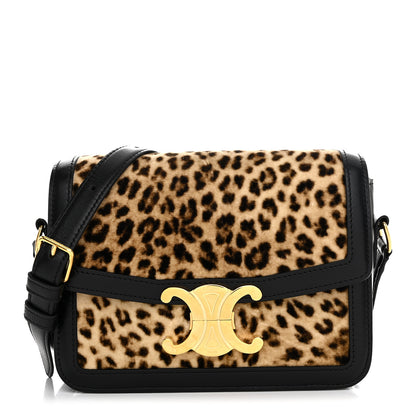 Celine Velvet Calfskin Leopard Print Teen Triomphe Bag Brown Black 1 of 9