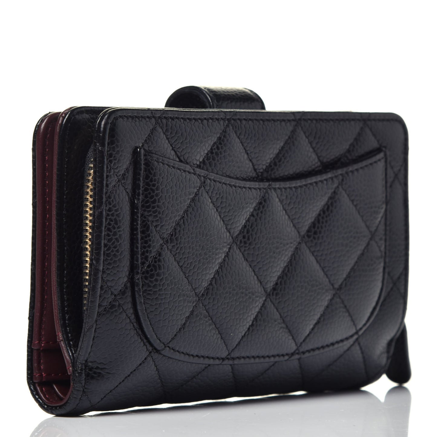 Caviar Quilted Zipped Pocket Wallet Black