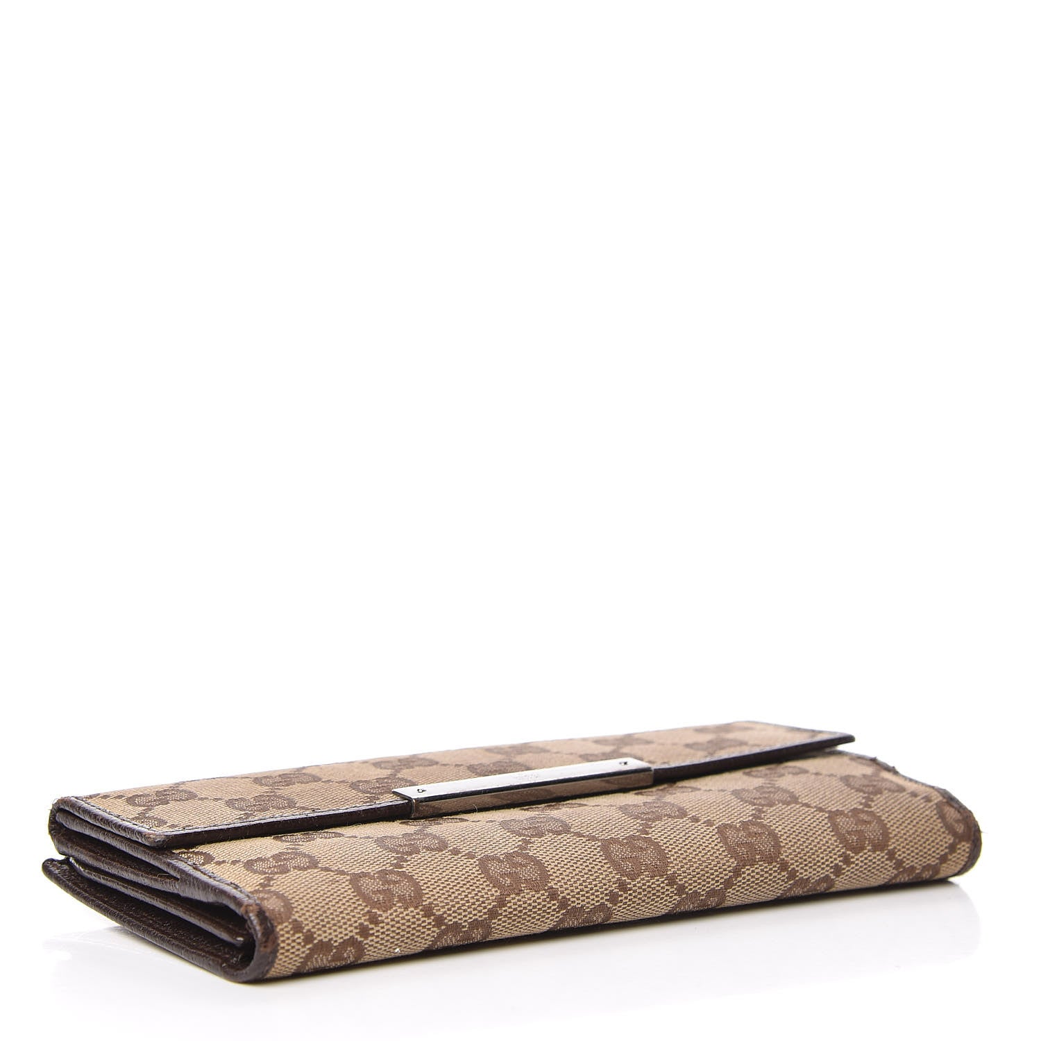 Gucci Monogram Metal Bar Continental Flap Wallet Beige Ebony Dark Brown 4 of 11
