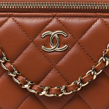 Chanel Lambskin Quilted Small Top Handle Vanity Case With Chain Brown Yellow 8 of 10