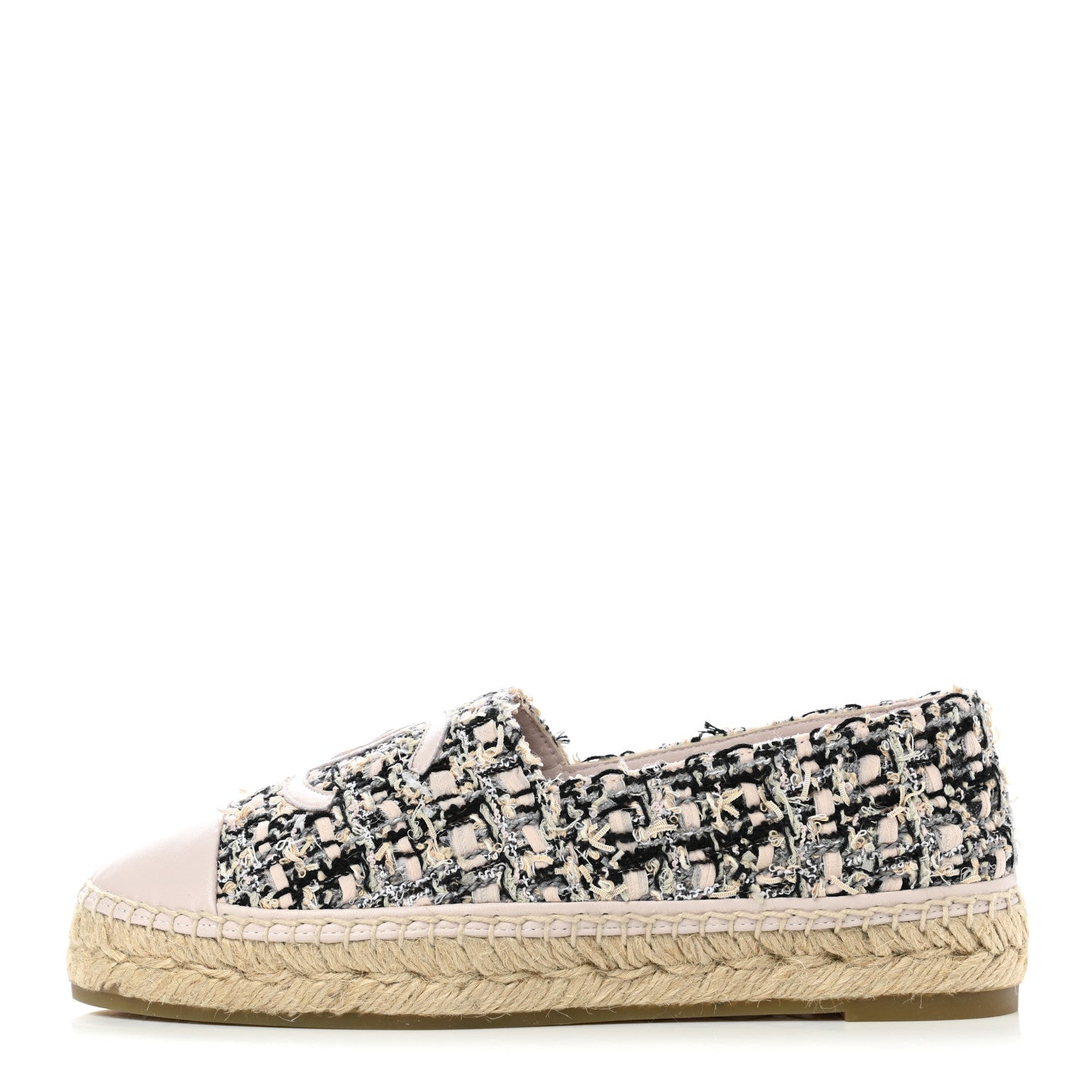 Chanel Tweed Lambskin CC Espadrilles 39 Beige Black Pink 1 of 8