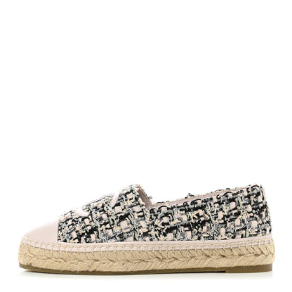 Chanel Tweed Lambskin CC Espadrilles 39 Beige Black Pink 1 of 8