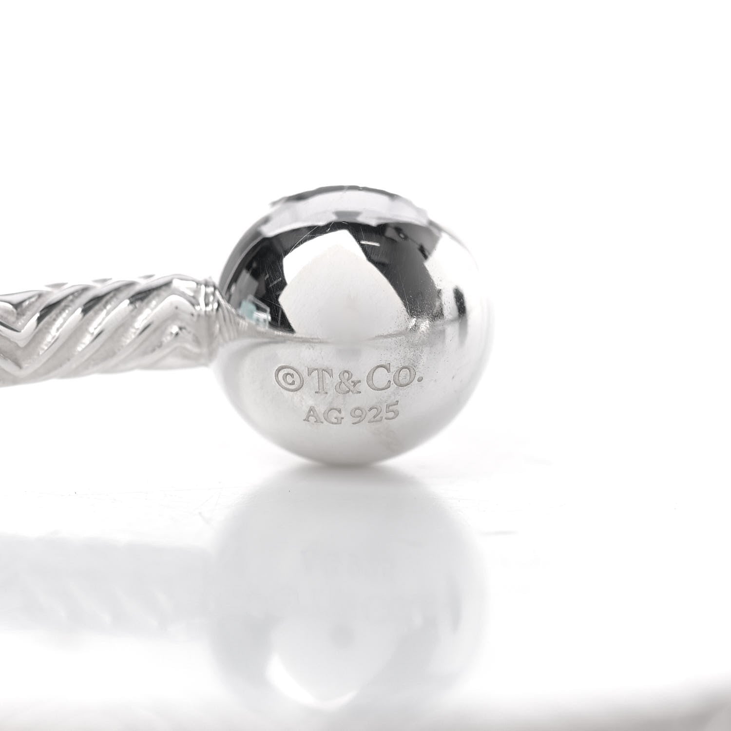 Tiffany Sterling Silver Textured Barbell Cuff Bracelet 4 of 5