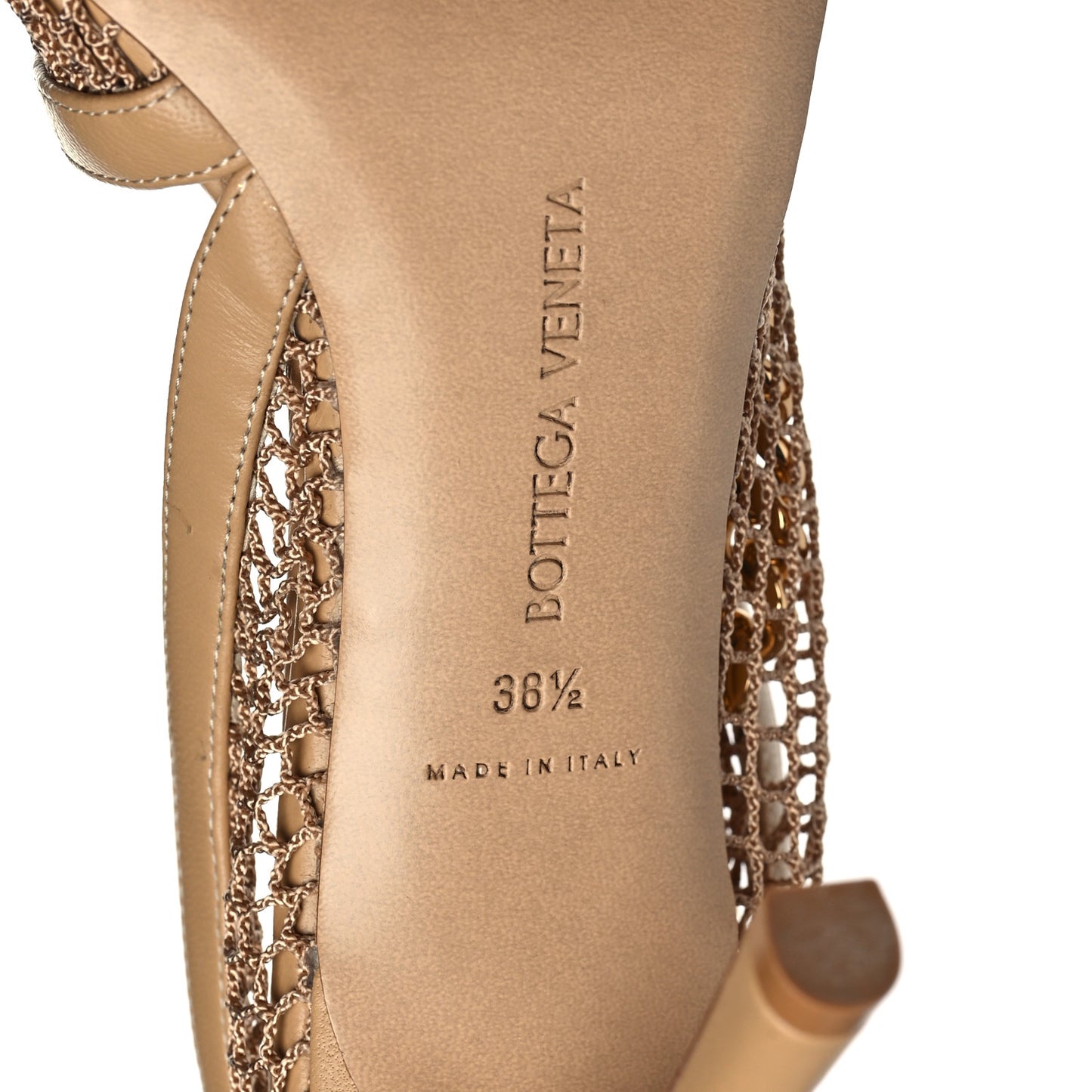 Mesh Calfskin Chain Stretch Pumps 38.5 Beige