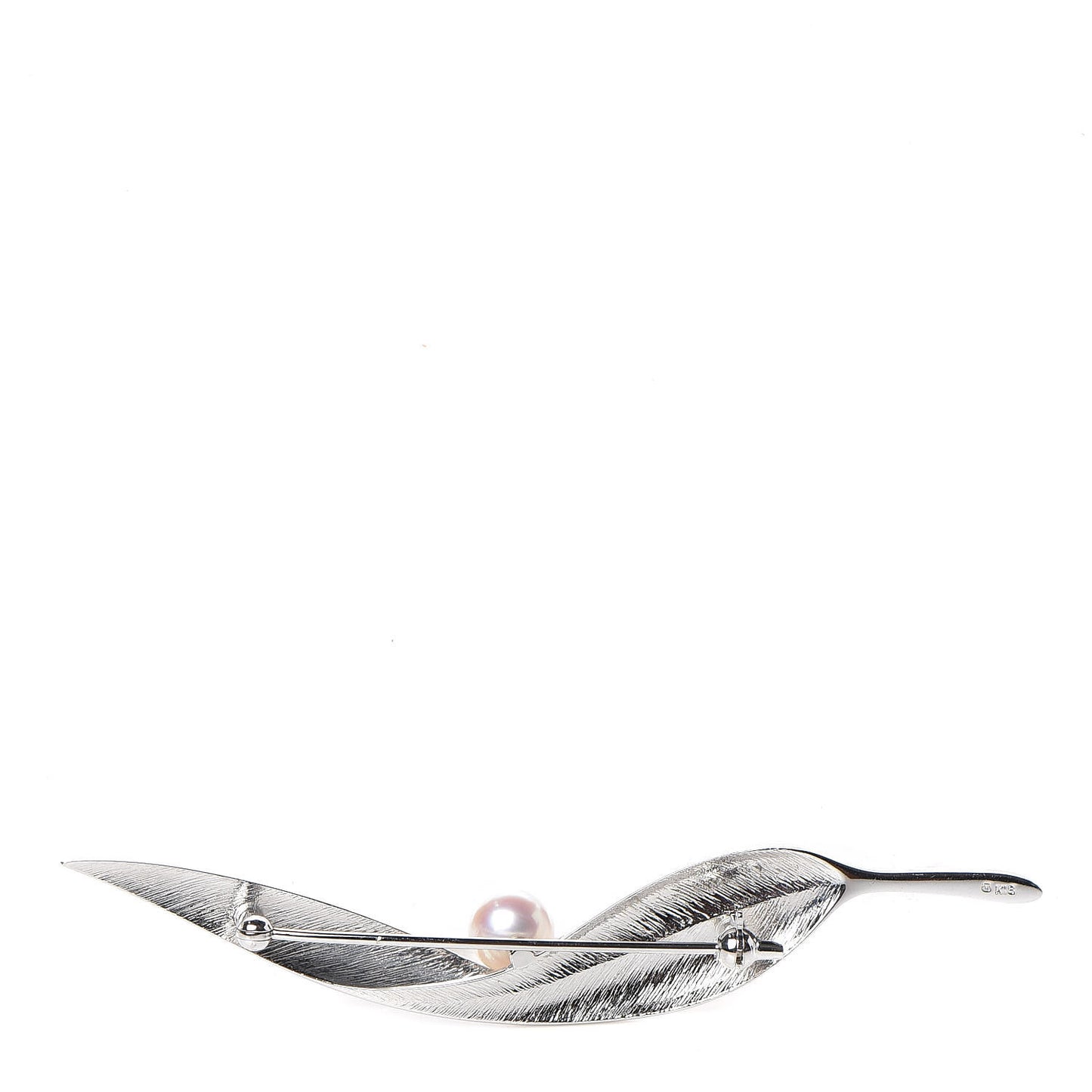 18K White Gold Akoya Pearl 7mm Leaf Brooch Pin
