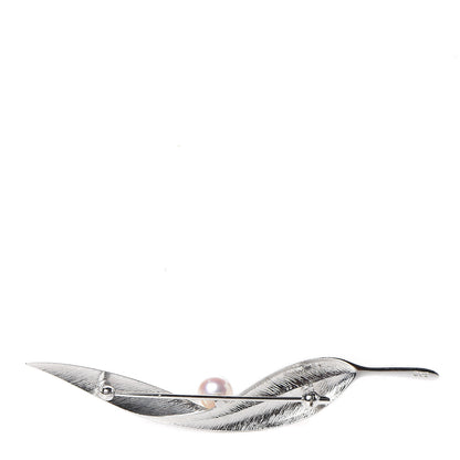 Mikimoto 18K White Gold Akoya Pearl 7mm Leaf Brooch Pin 3 of 4