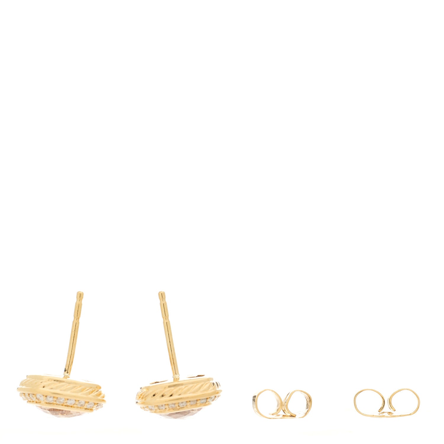 David Yurman 18K Yellow Gold Diamond Morganite 7mm Albion Earrings 3 of 5