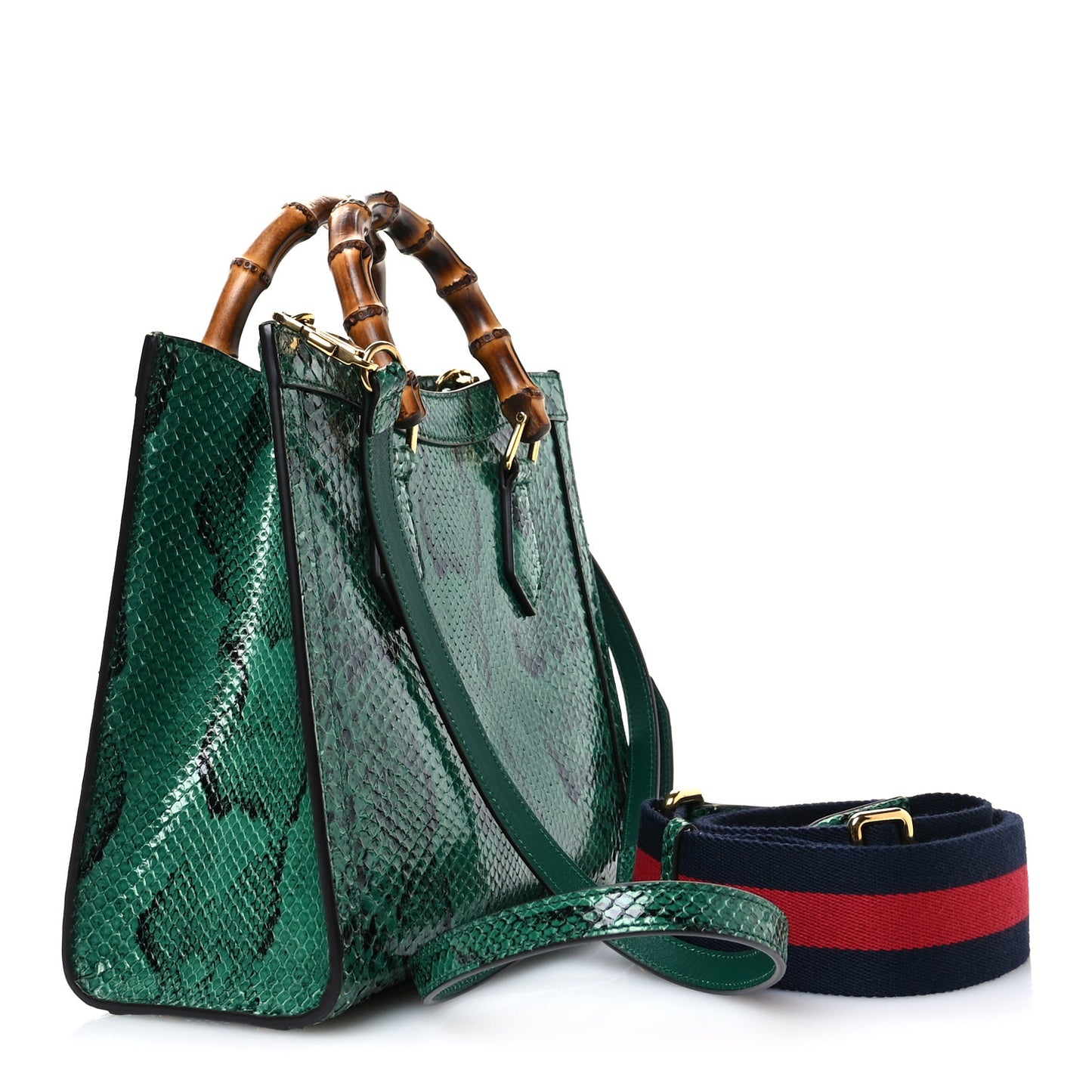 Snakeskin Small Diana Tote Bag Green