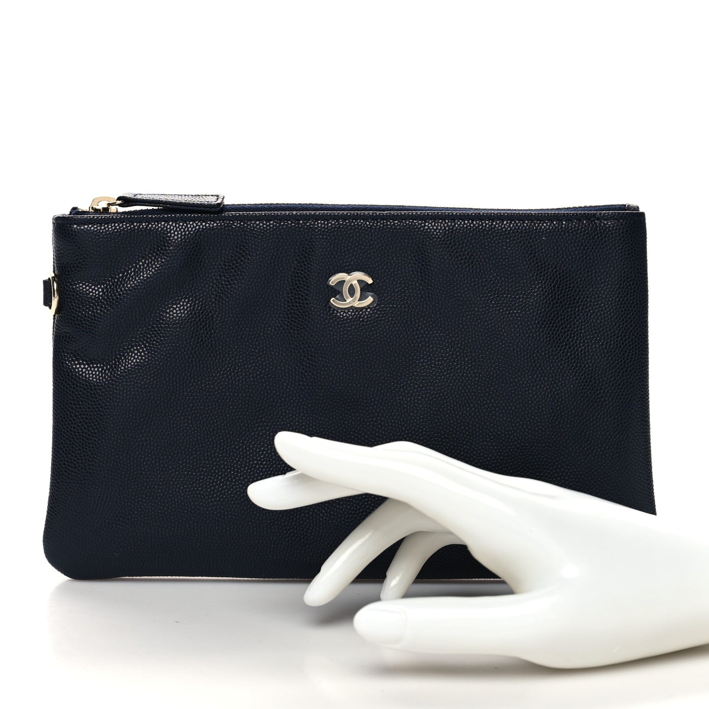 Caviar CC Wrist Pouch Navy Blue