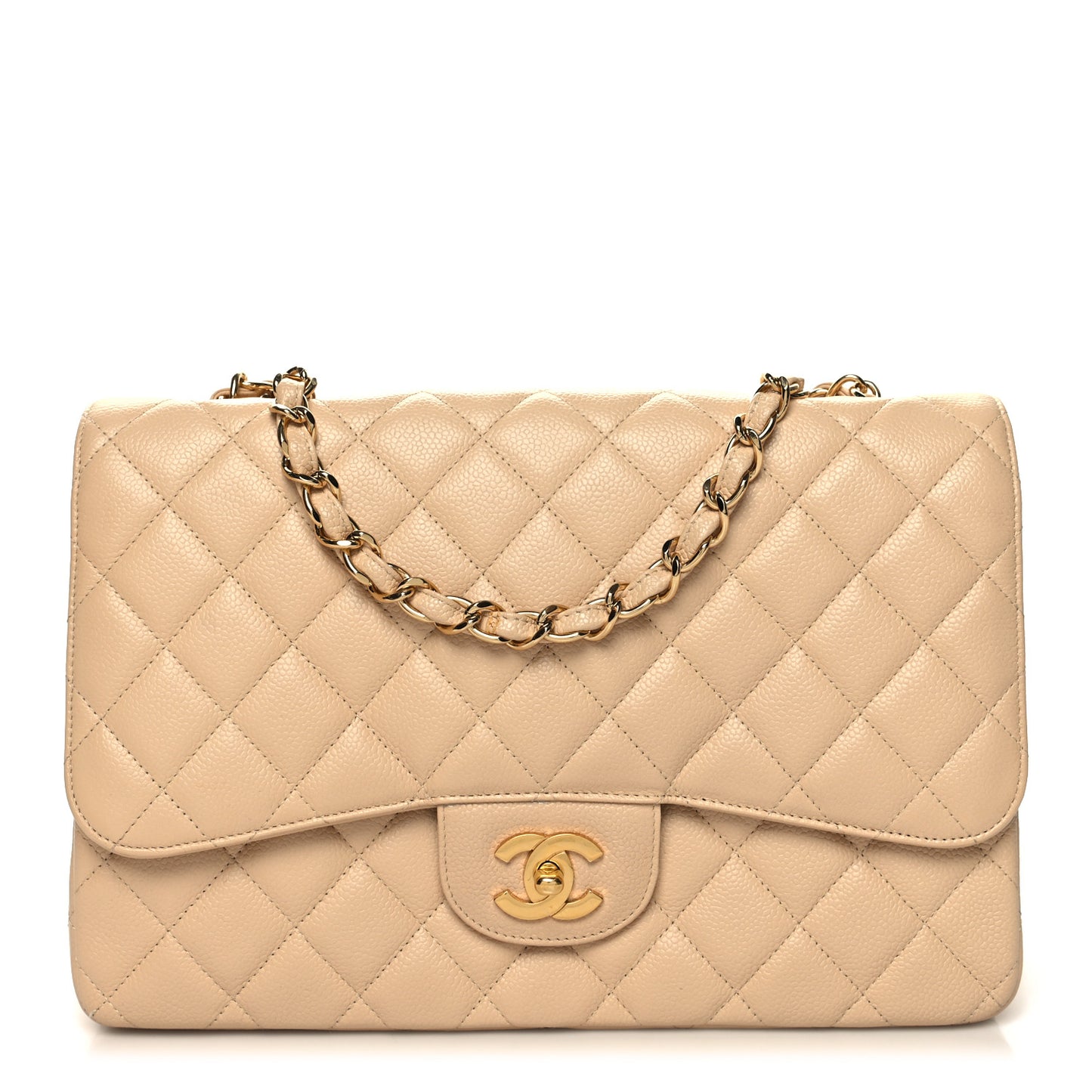 Caviar Quilted Jumbo Single Flap Beige