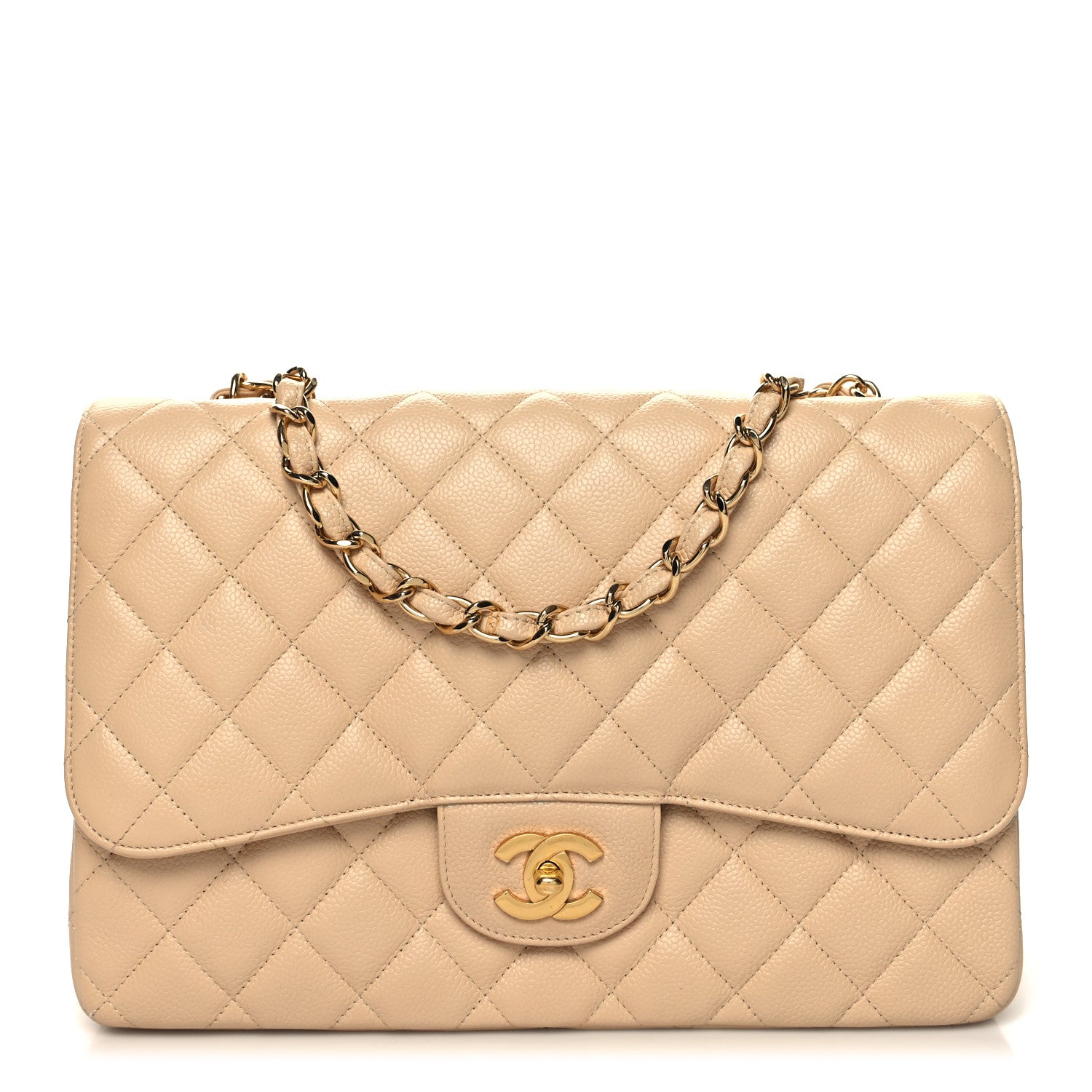 Chanel Caviar Quilted Jumbo Single Flap Beige 1 of 10