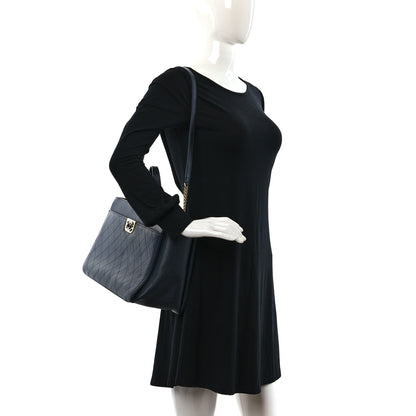 Chanel Calfskin Stitched Large Straight Lines Shopping Tote Navy 2 of 9