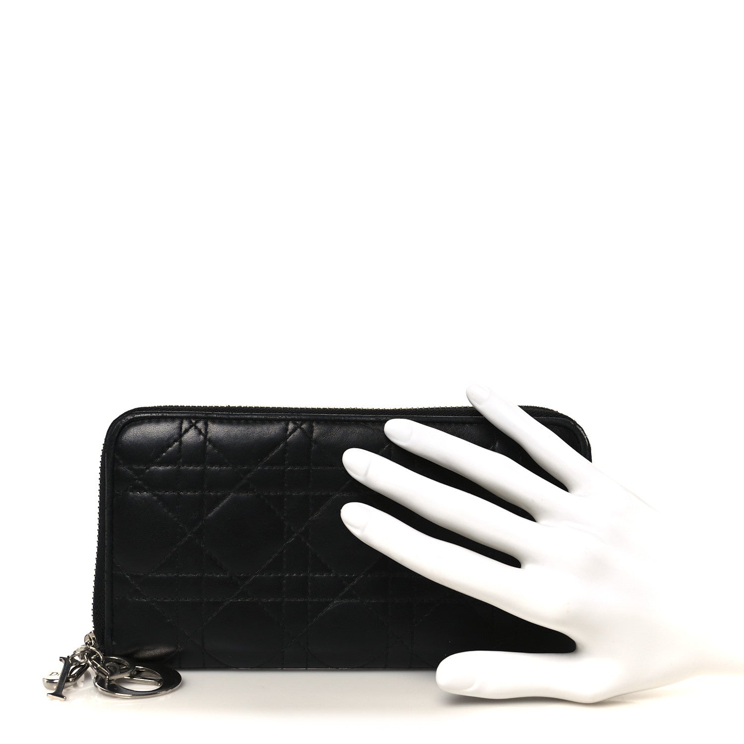Christian Dior Lambskin Cannage Lady Dior Zip Wallet Black 2 of 10