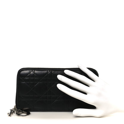 Christian Dior Lambskin Cannage Lady Dior Zip Wallet Black 2 of 10