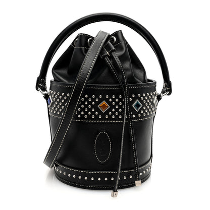 Saint Laurent Smooth Calfskin Studded Small Bahia Drawstring Bucket Bag Black Multicolor 1 of 9