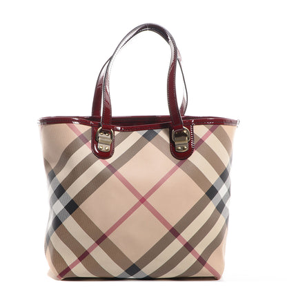 Burberry Patent Trim Small Nova Check Tote Red 1 of 10