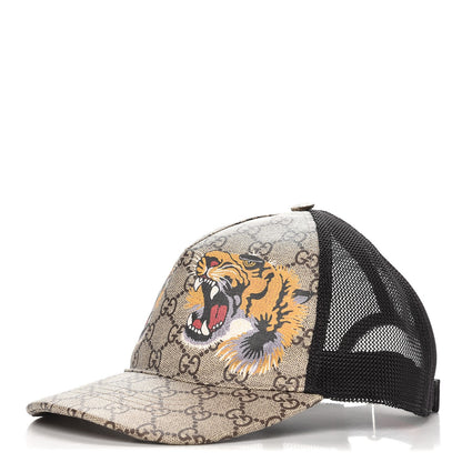 Gucci GG Supreme Monogram Tiger Print Baseball Hat 59 Beige 1 of 7