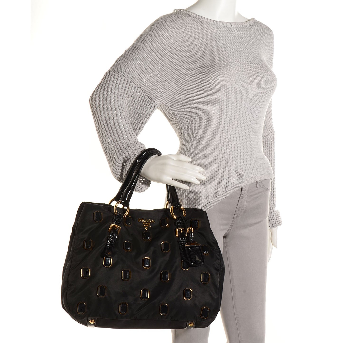 Tessuto Nylon Pietre Jeweled Tote Nero Black