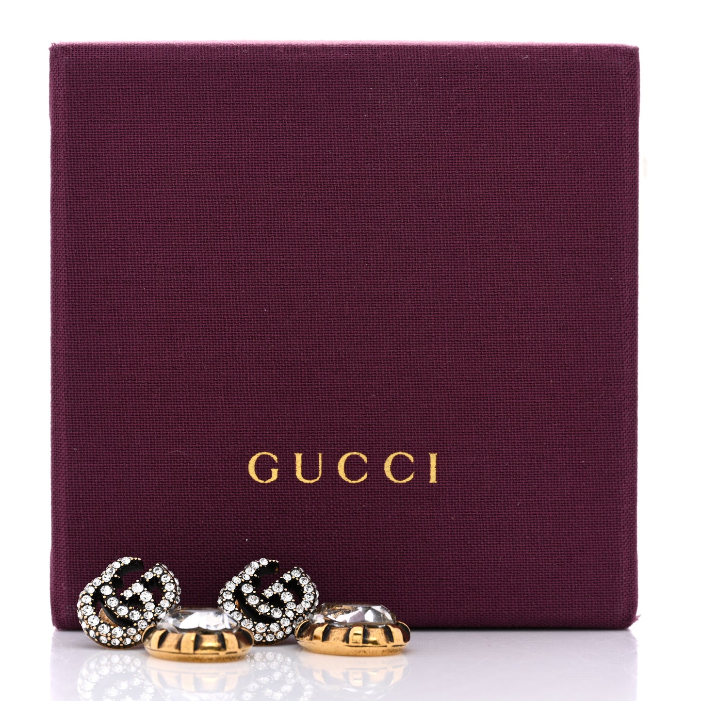 Metal Crystal Double G Drop Earrings Aged Gold