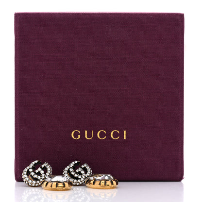 Gucci Metal Crystal Double G Drop Earrings Aged Gold 7 of 7