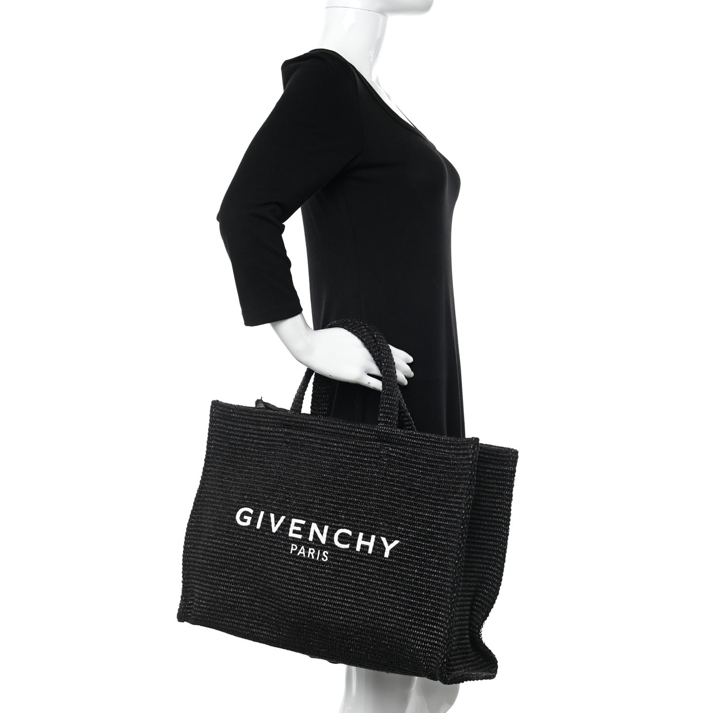Raffia Large G Shopping Tote Black