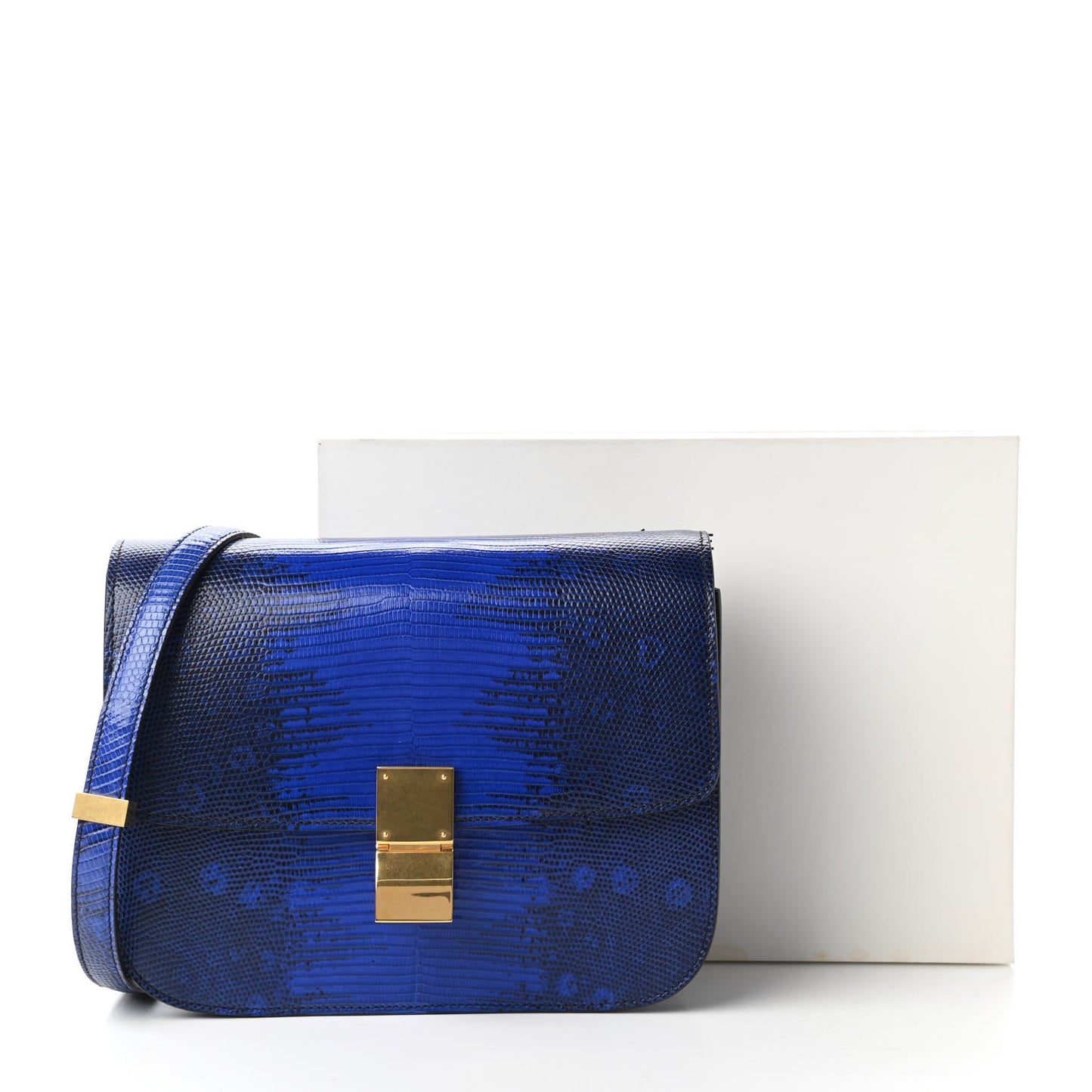 Lizard Medium Classic Box Flap Bag Indigo