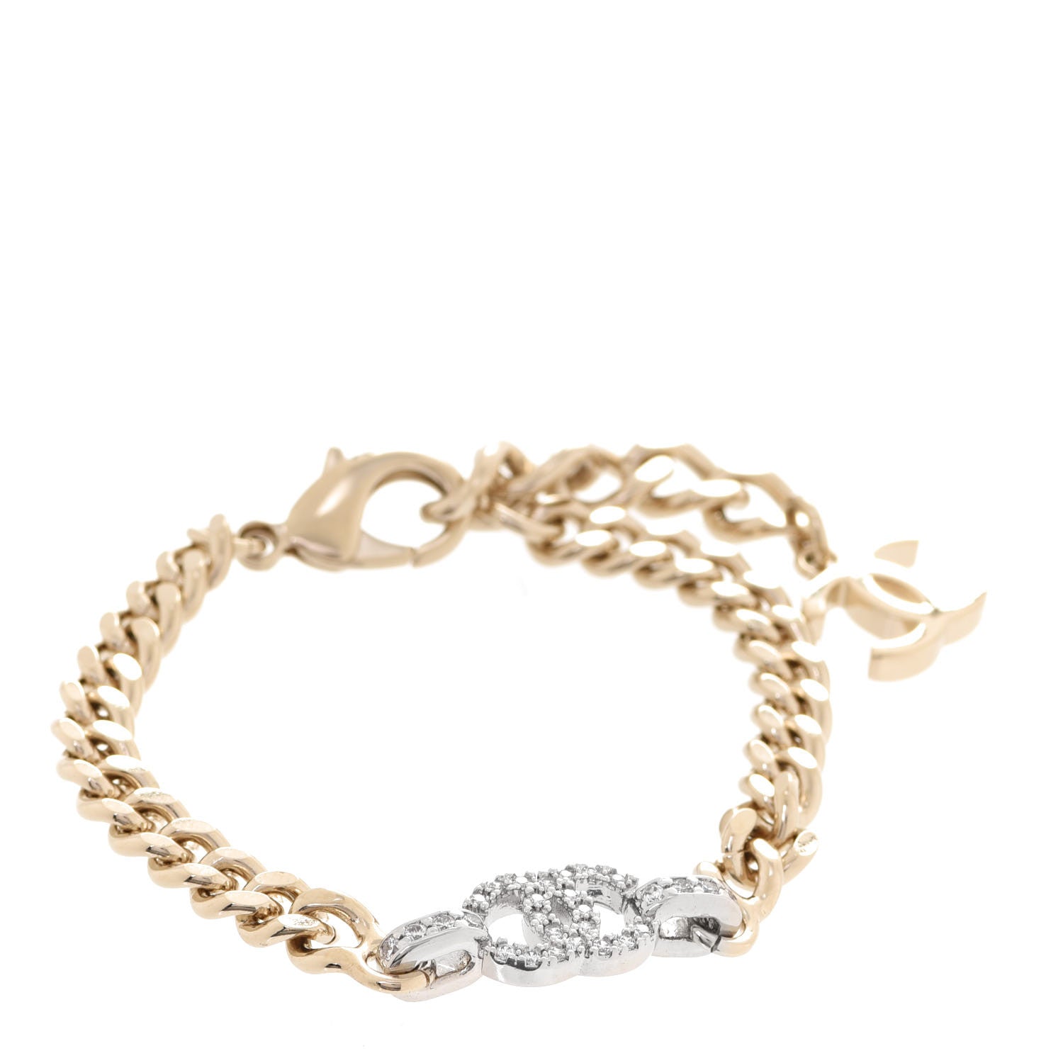 Chanel Crystal Chain CC Link Bracelet Gold Silver 1 of 5