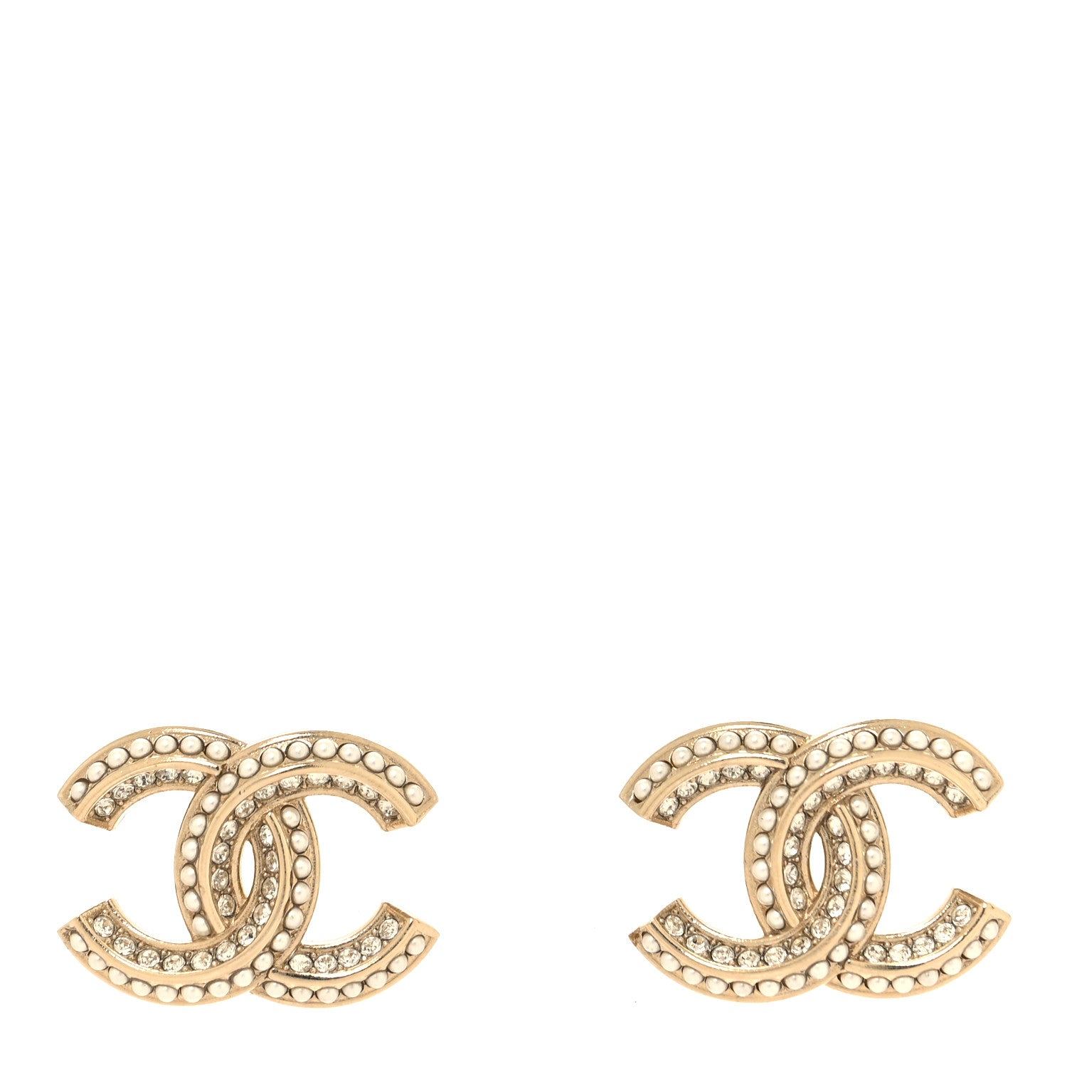 Chanel Crystal Pearl Chain Mania CC Earrings Gold 1 of 5