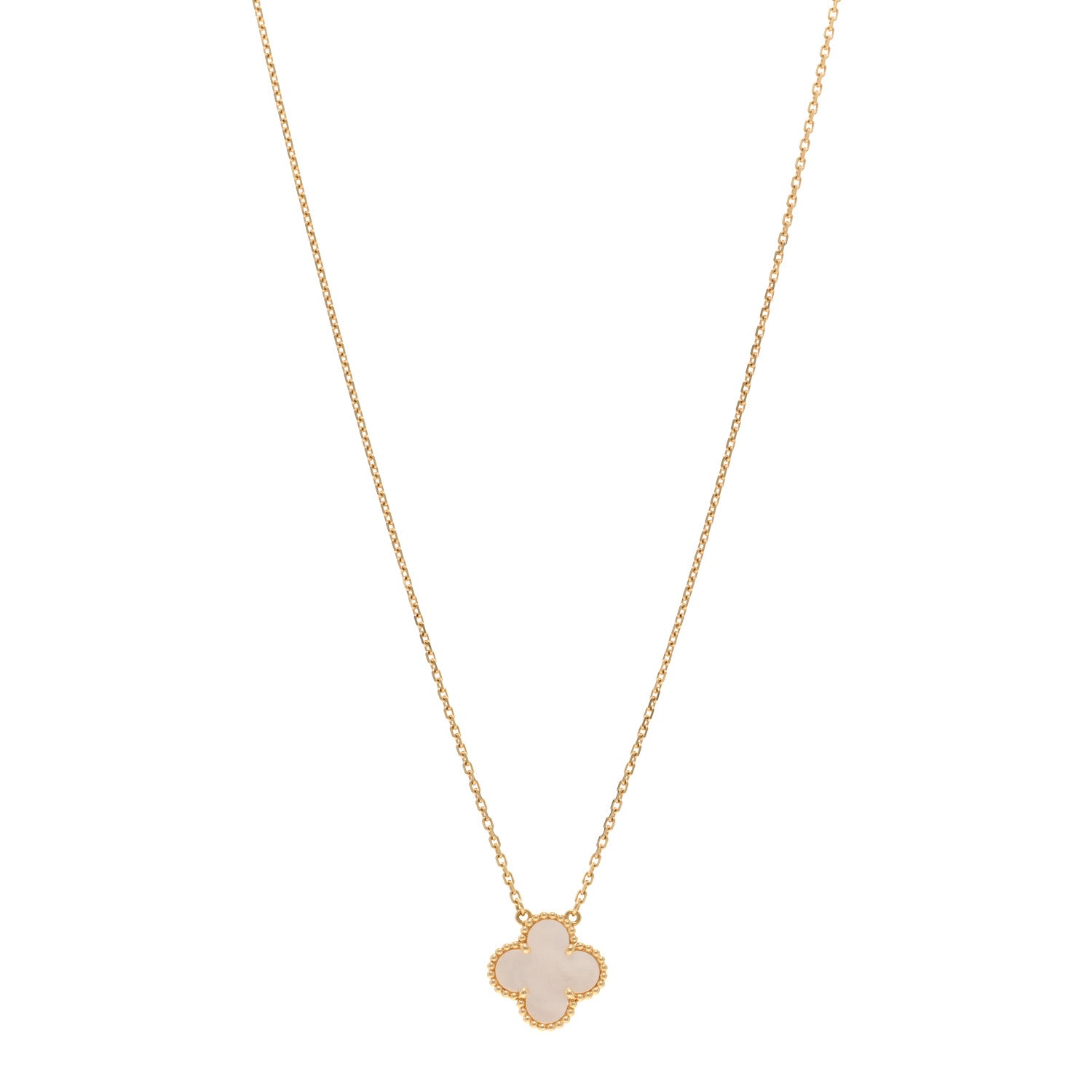 Van Cleef & Arpels 18K Yellow Gold Mother of Pearl Vintage Alhambra Pendant Necklace 1 of 6