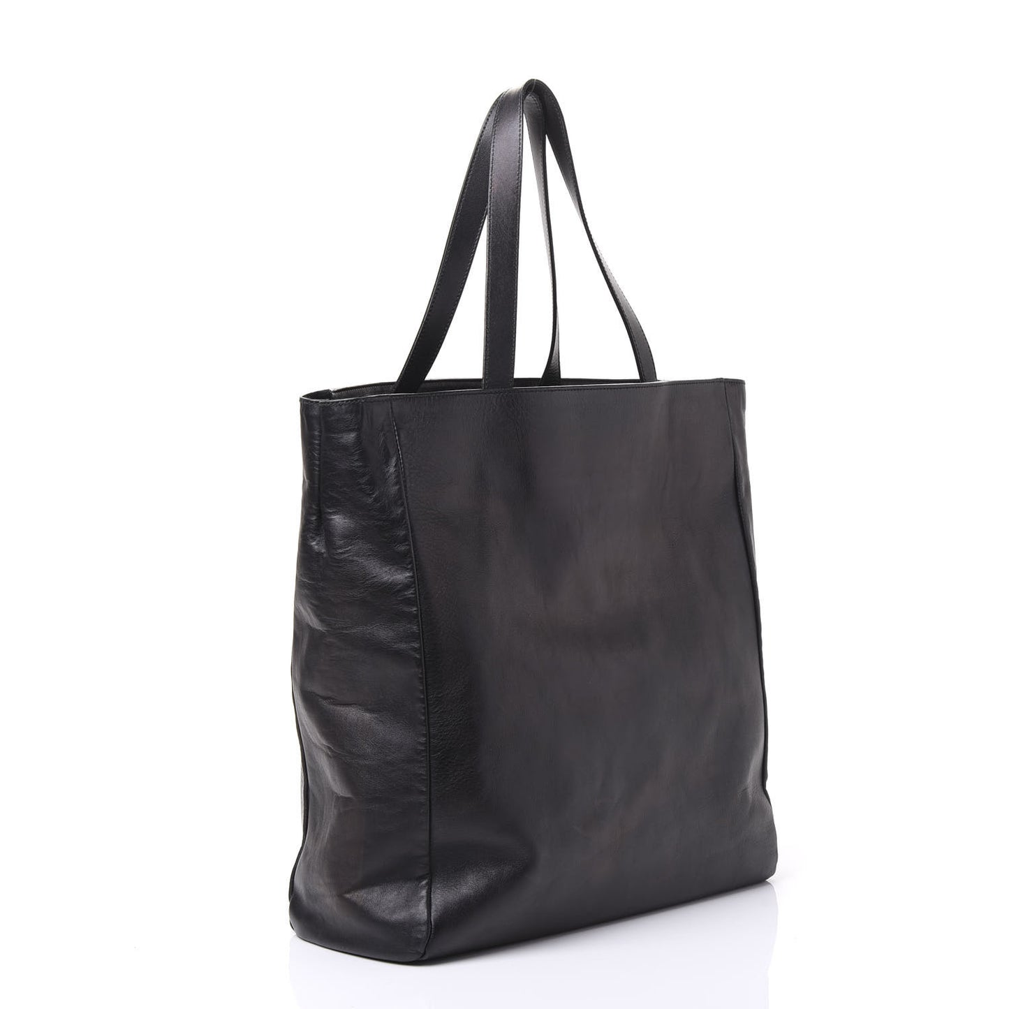 Calfskin Suede North South Reversible Shopping Tote Black