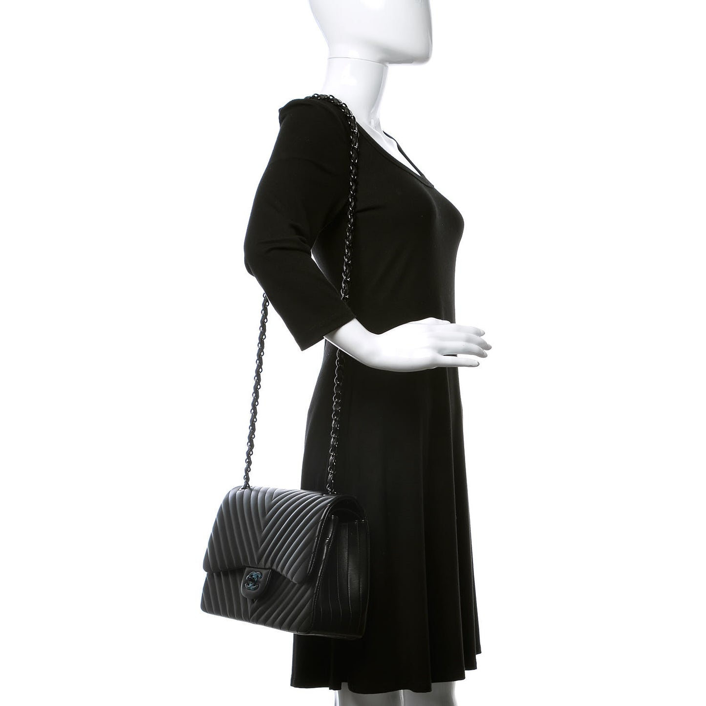 Lambskin Chevron Quilted Jumbo Double Flap So Black