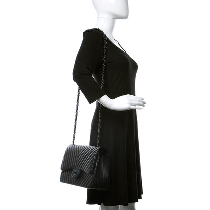 Chanel Lambskin Chevron Quilted Jumbo Double Flap So Black 2 of 9