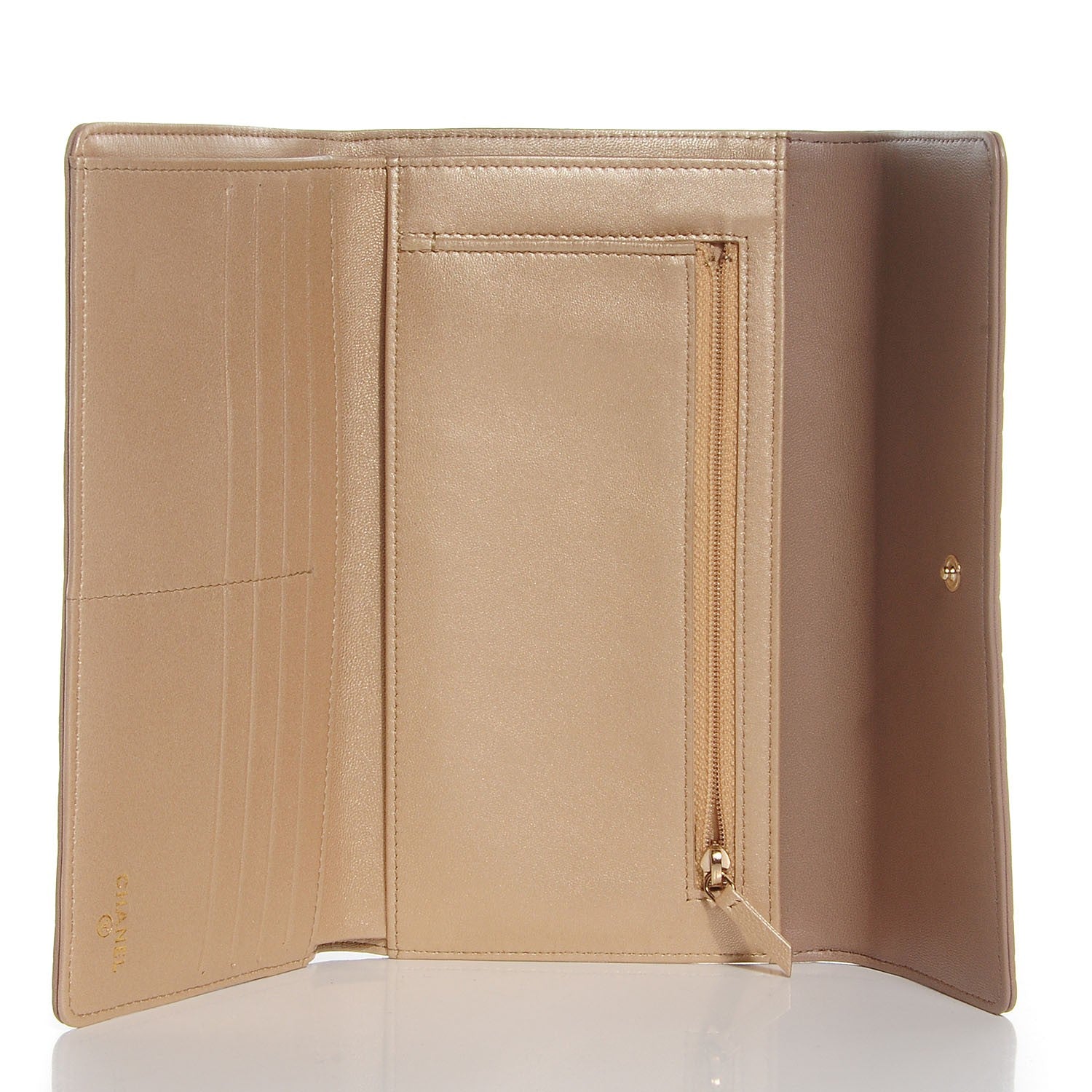 Chanel Lambskin Camellia Embossed Large Gusset Flap Wallet Beige 5 of 8