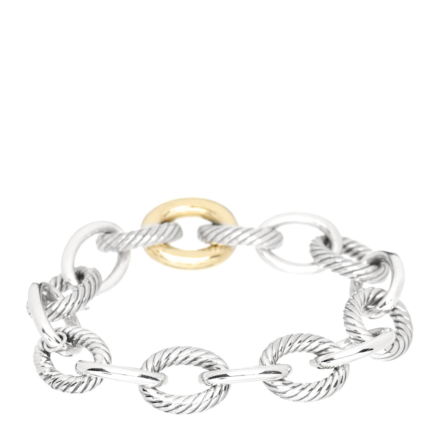 David Yurman Sterling Silver 18K Yellow Gold 19mm Extra Large Oval Link Bracelet 3 of 4