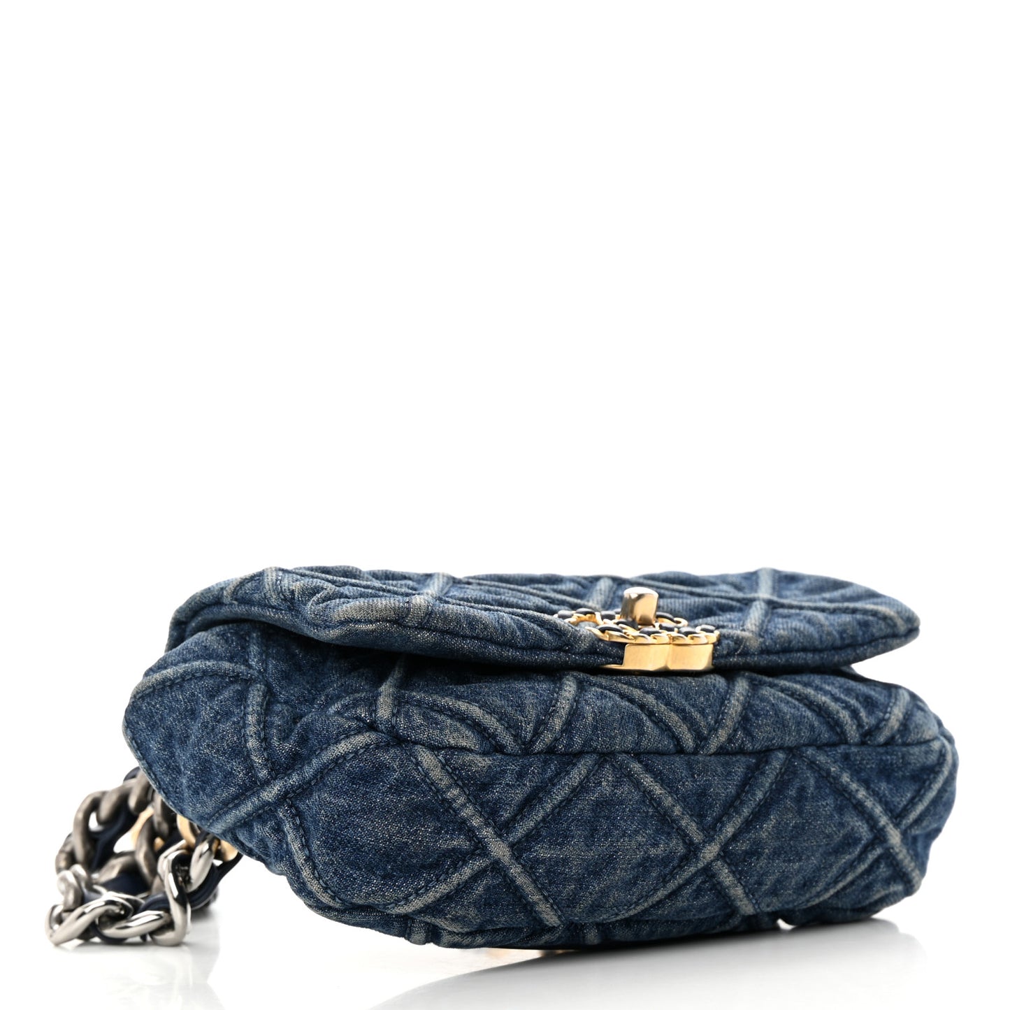 Denim Quilted Chanel 19 Belt Bag Blue