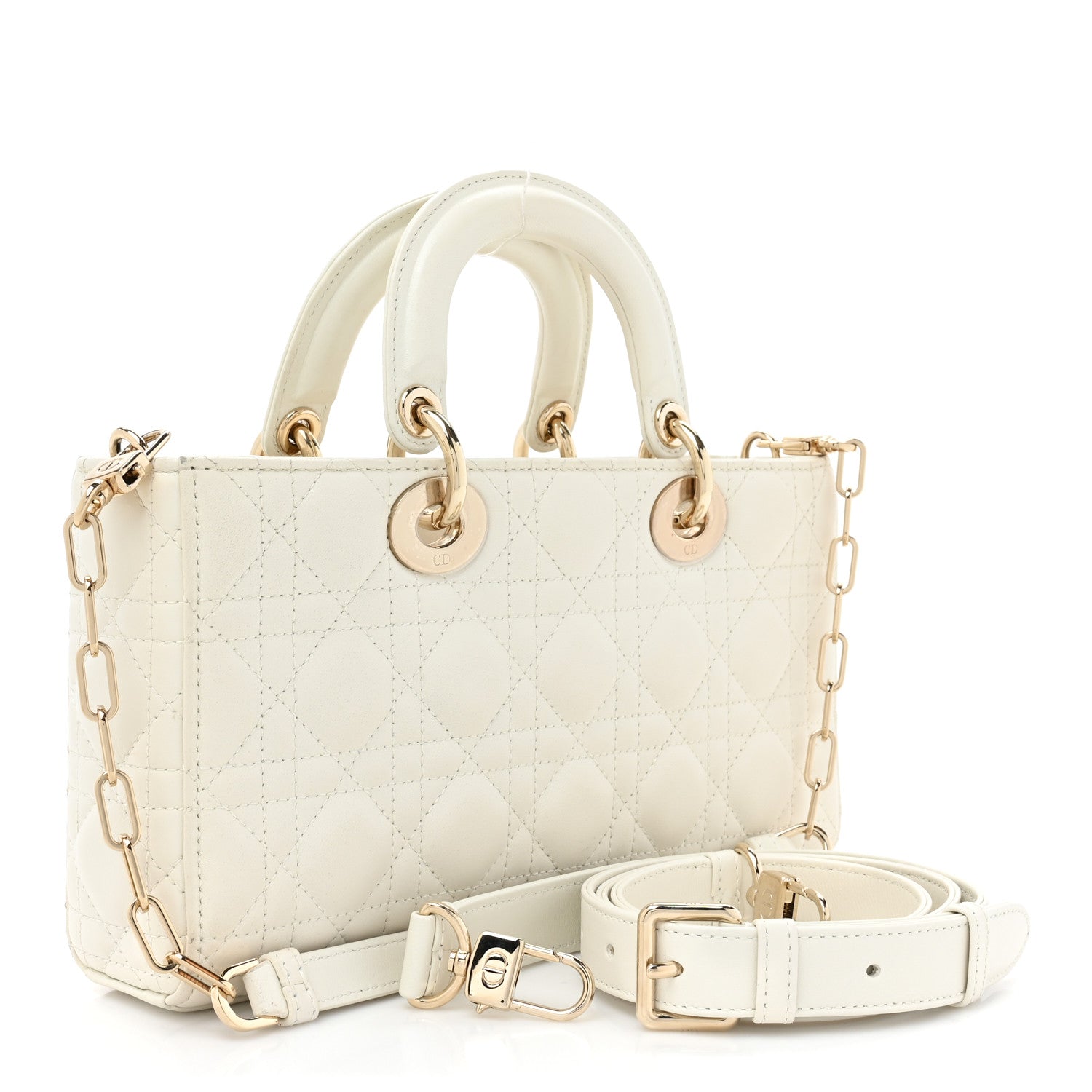 Christian Dior Lambskin Cannage Medium Lady D-Joy White 3 of 20