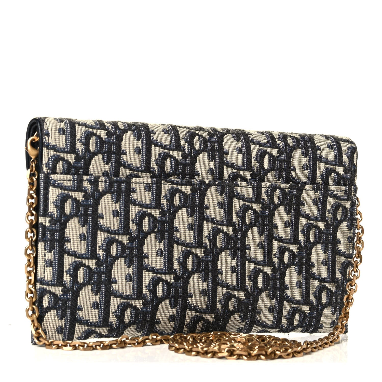 Christian Dior Oblique Saddle Chain Long Wallet Blue 2 of 7