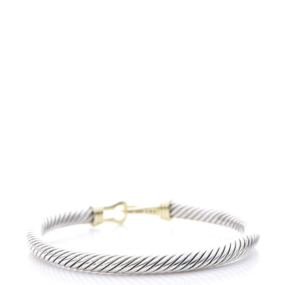 David Yurman Sterling Silver 14K Yellow Gold 5mm Cable Classic Buckle Bracelet 3 of 4