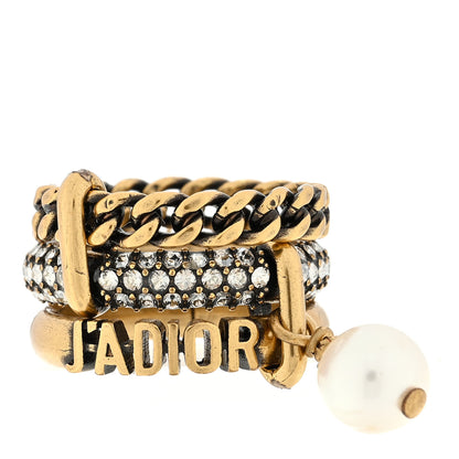 Christian Dior Crystal Pearl Chain J'adior Ring L 50/5.25 Gold 3 of 4