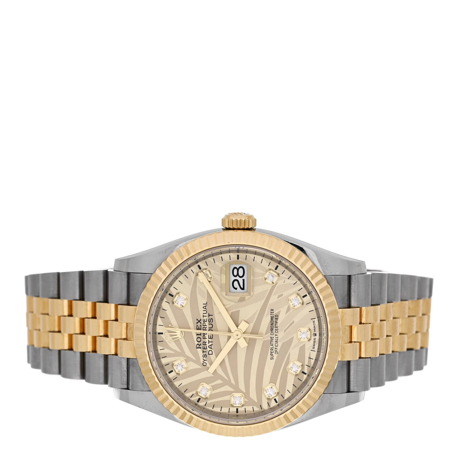 Rolex Stainless Steel 18K Yellow Gold Diamond 36mm Oyster Perpetual Datejust Watch Golden Palm 126233 2 of 5