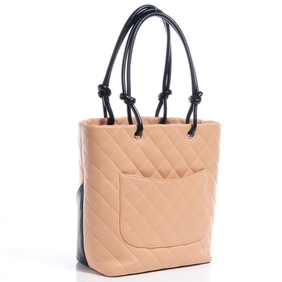 Calfskin Quilted Small Cambon Tote Beige Black