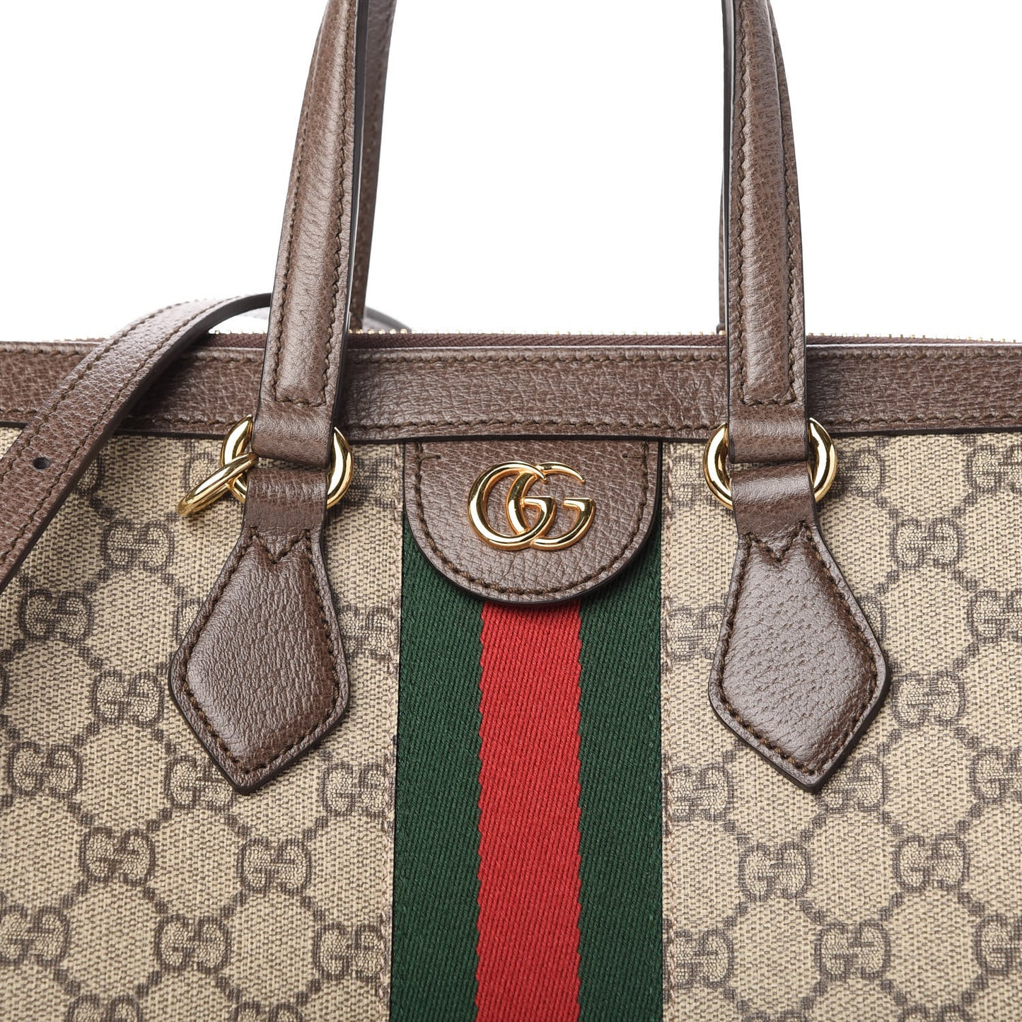 GG Supreme Monogram Web Medium Ophidia Tote Bag Brown
