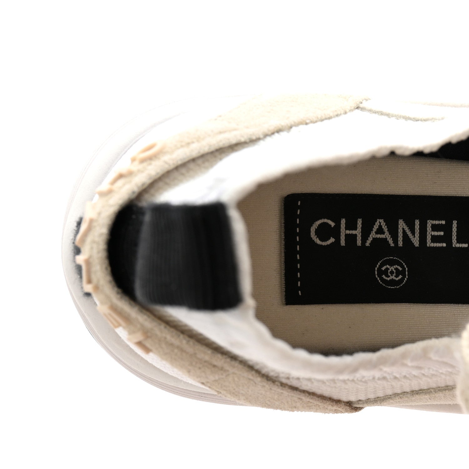 Chanel Mesh Suede Fabric Womens CC Sneakers 38 White Ivory Light Beige 8 of 9