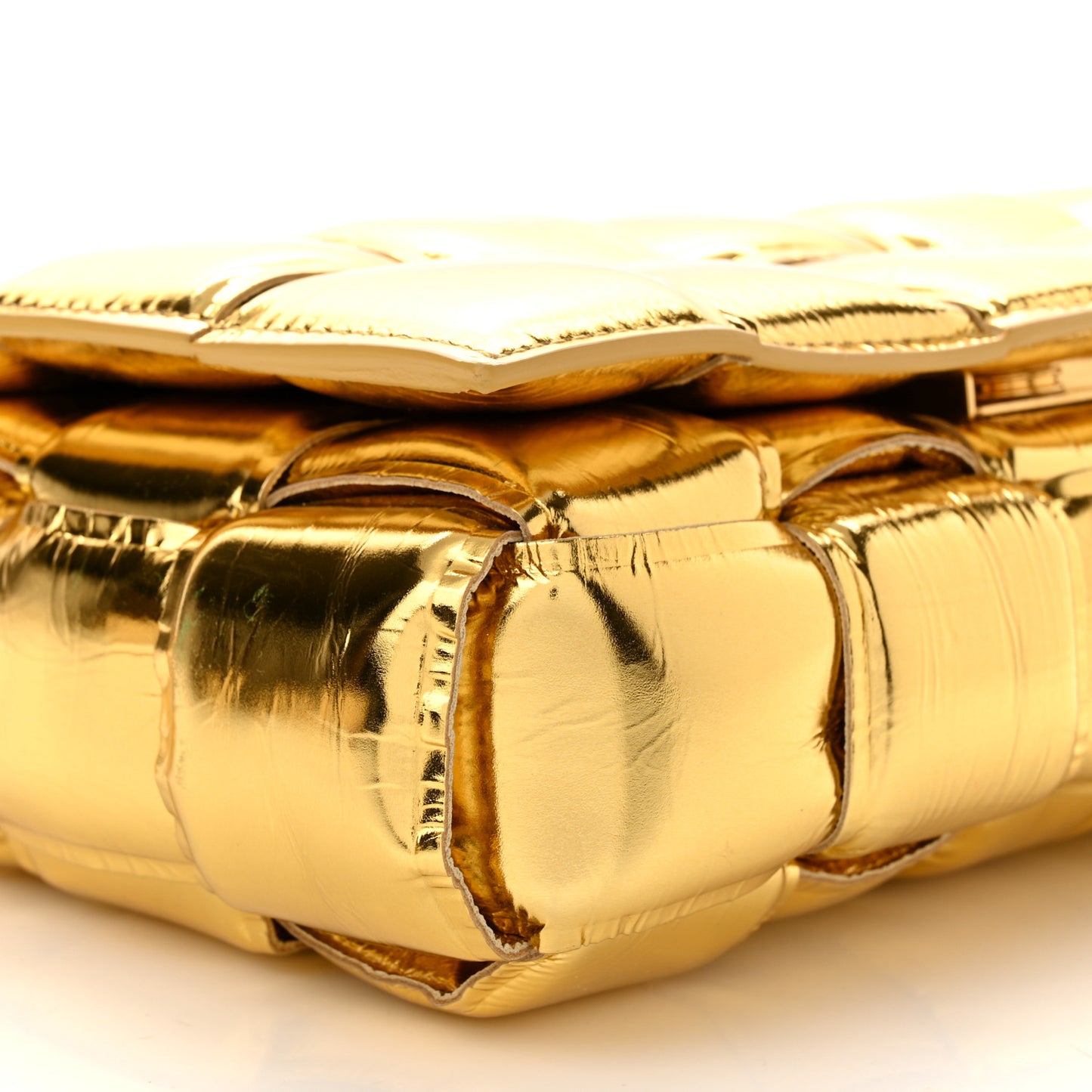 Mirror Lambskin Maxi Intreccio Padded Cassette Crossbody Bag Gold