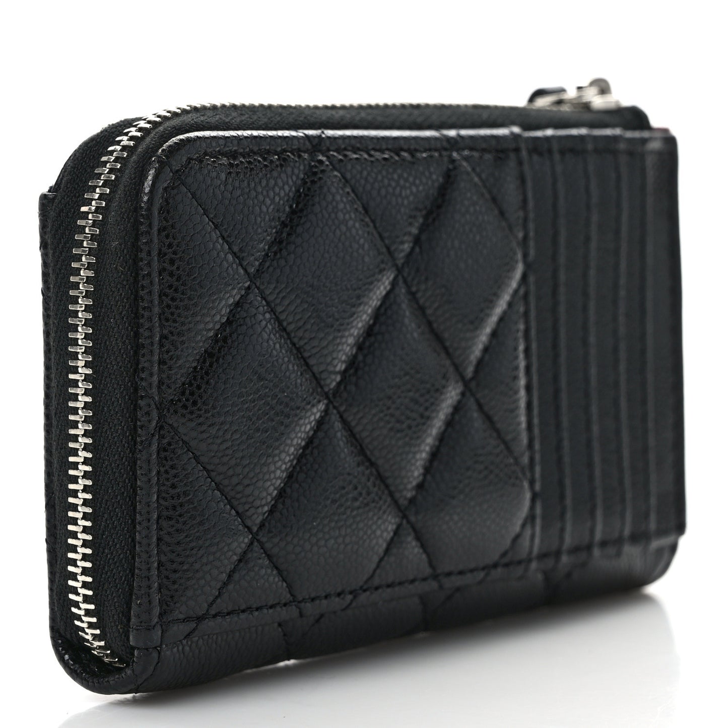 Caviar Quilted CC Zip Around Card Holder Black
