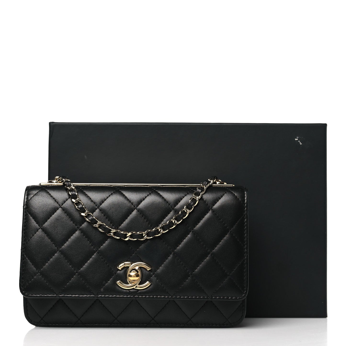 Lambskin Quilted Trendy CC Wallet On Chain WOC Black