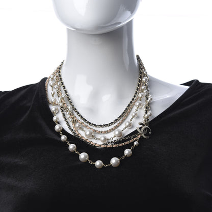 Chanel Pearl Lambskin Chain CC Multi Strand Necklace Gold Pink Black 2 of 5